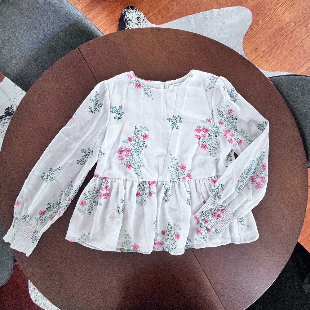 English Factory Floral Long Sleeve Peplum Top